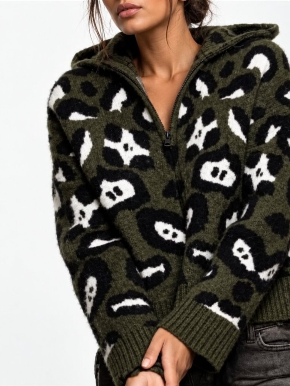 Zadig & Voltaire Lennox Hooded Zip Cardigan Color : Green size XS-S